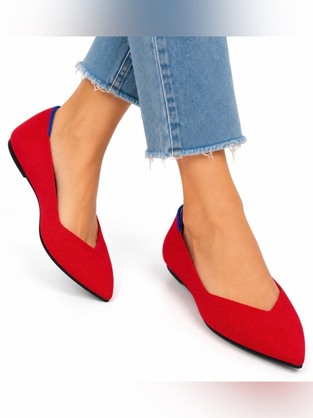 Rothy’s The Point Red Knit Pointed Toe Ballet Flats Preppy Classic Comfort 11.5